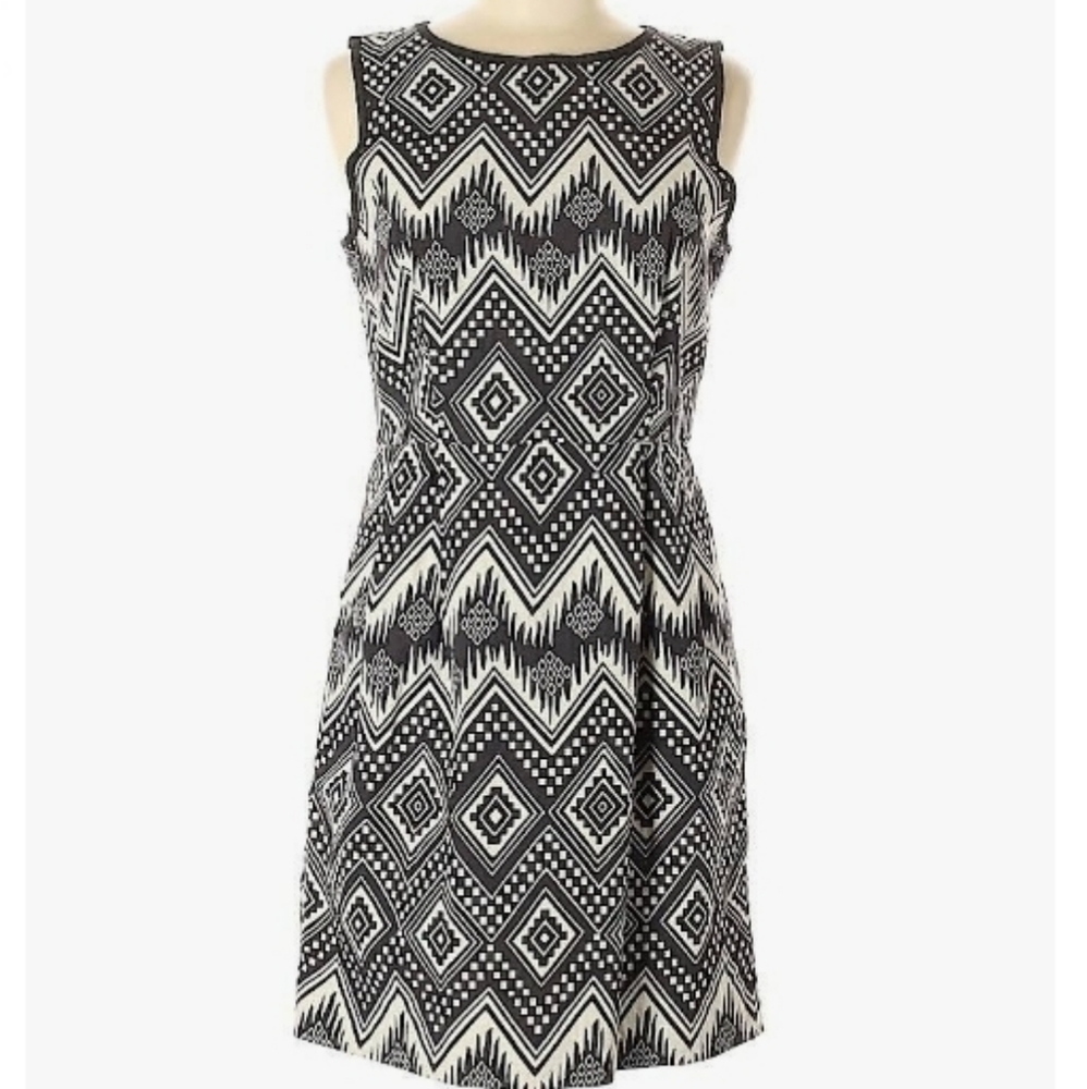 J.Crew Black Beige Tribal Print Empire Waist Dress